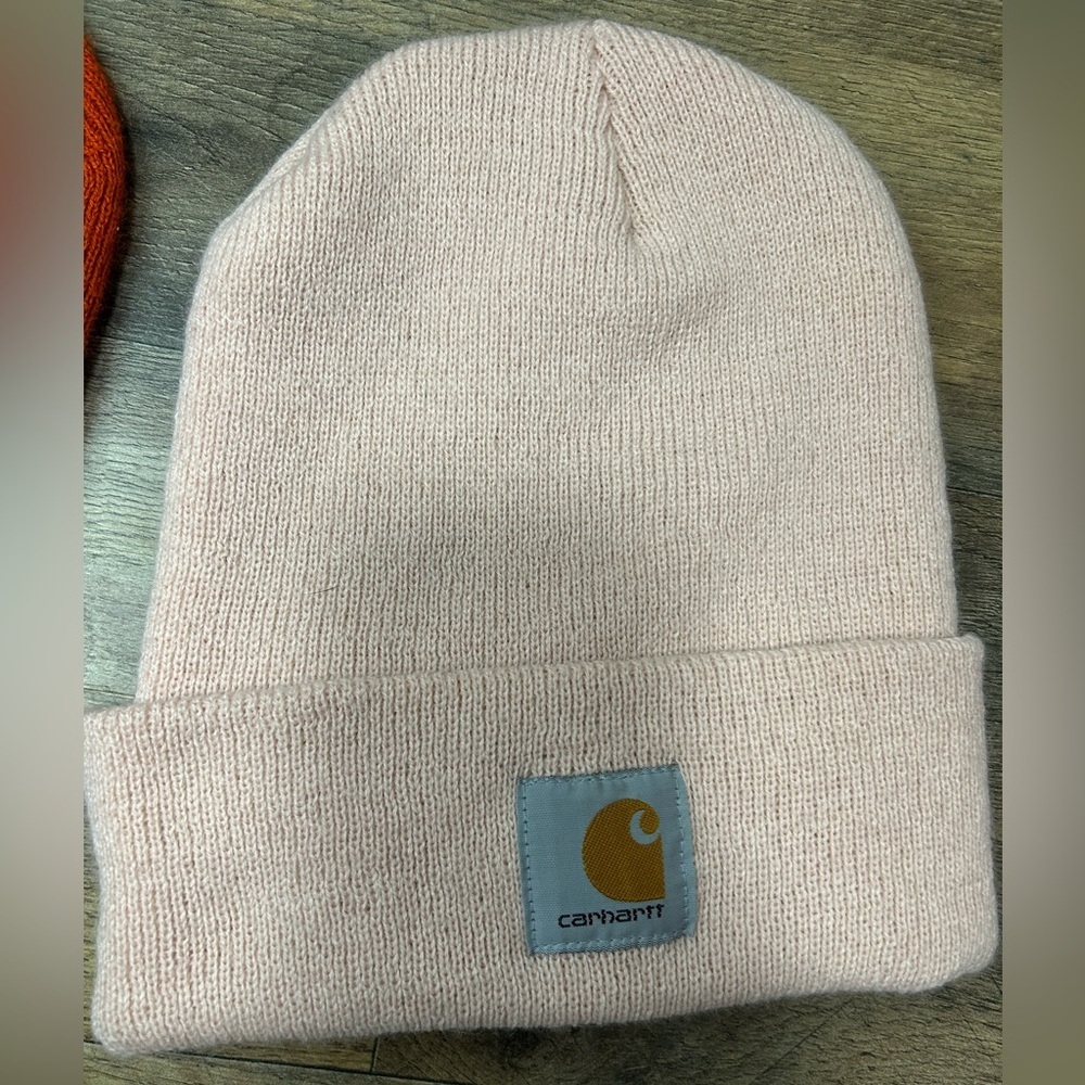 Carhartt Women’s Beanie Duo - Vibrant Orange and Soft Pink - Picture 3 of 5